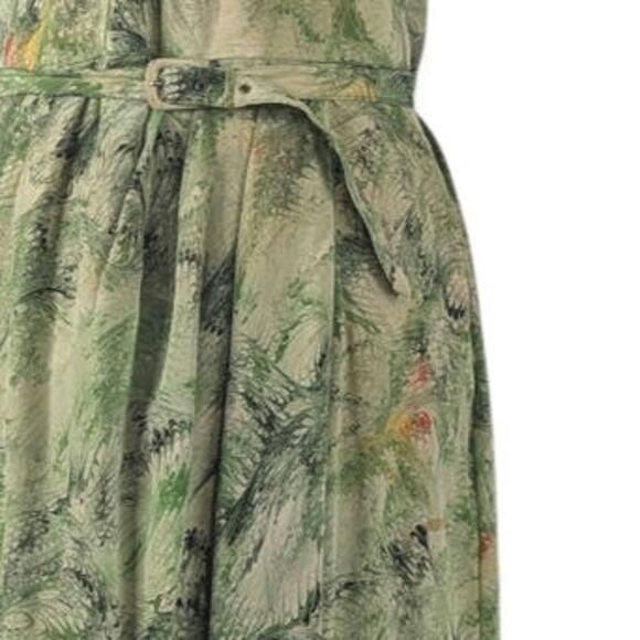 Vintage 30s - 40s Marbled Green Silk Dress with matching belt - Picture 9 of 10